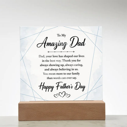 "To My Amazing Dad" Illuminated Acrylic Square Plaque – Premium Father's Day Gift ShineOn Fulfillment