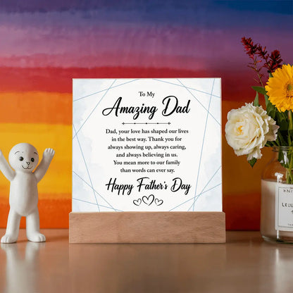 "To My Amazing Dad" Illuminated Acrylic Square Plaque – Premium Father's Day Gift ShineOn Fulfillment