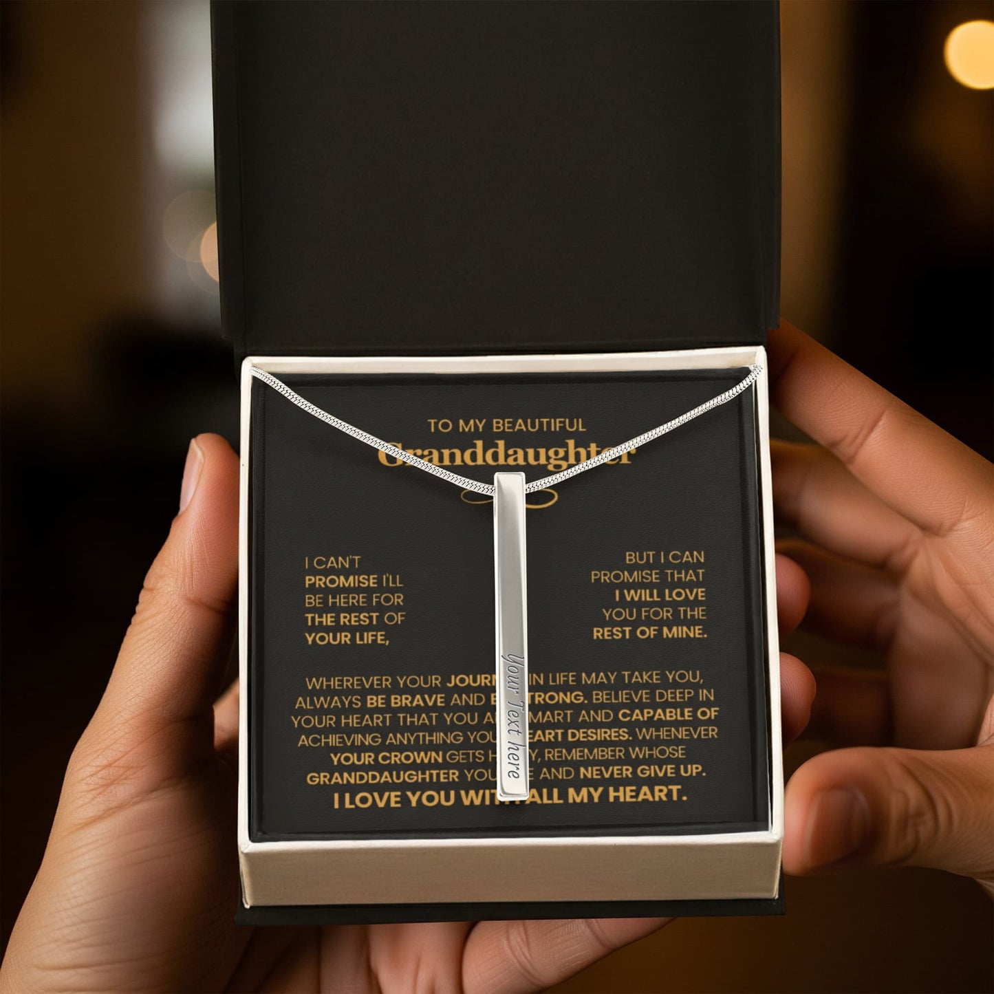 To My Beautiful Granddaughter – Personalized Engraved 4-Sided Stick Necklace